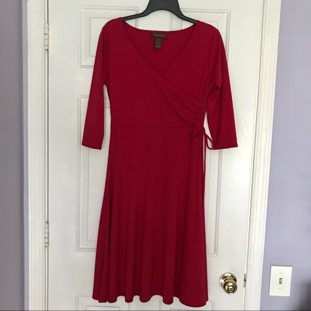Red classic vintage chic mid length dress like new